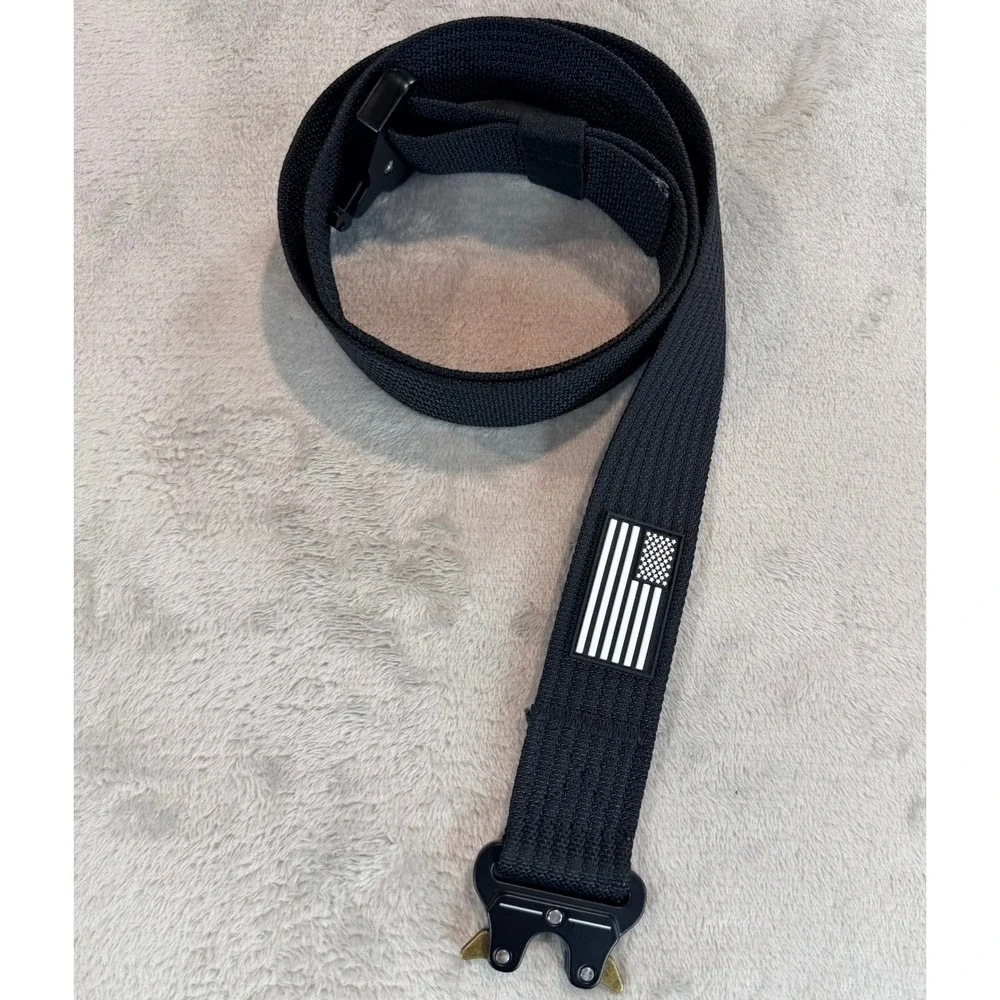 Mens Tactical Belt American Flag USA Patch Quick Release Buckle Black OS